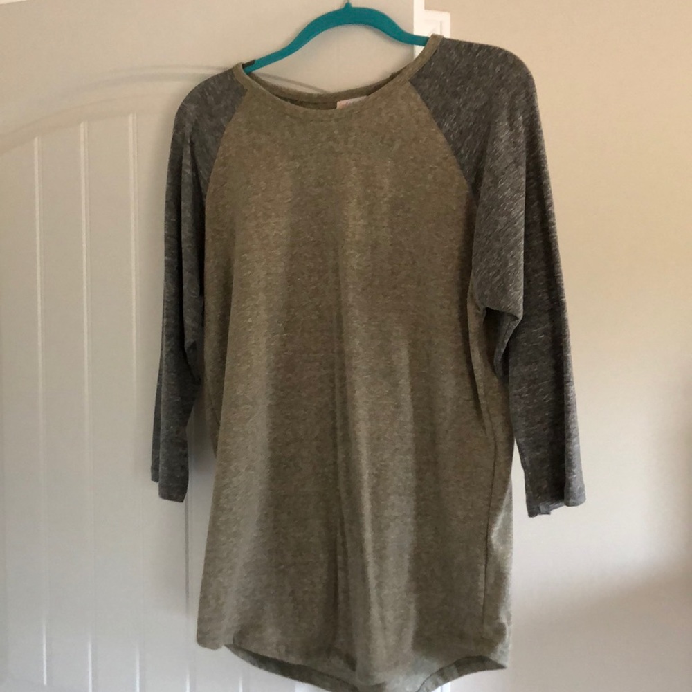 LuLaRoe Olive Green and Heather Gray Long Sleeve Tee